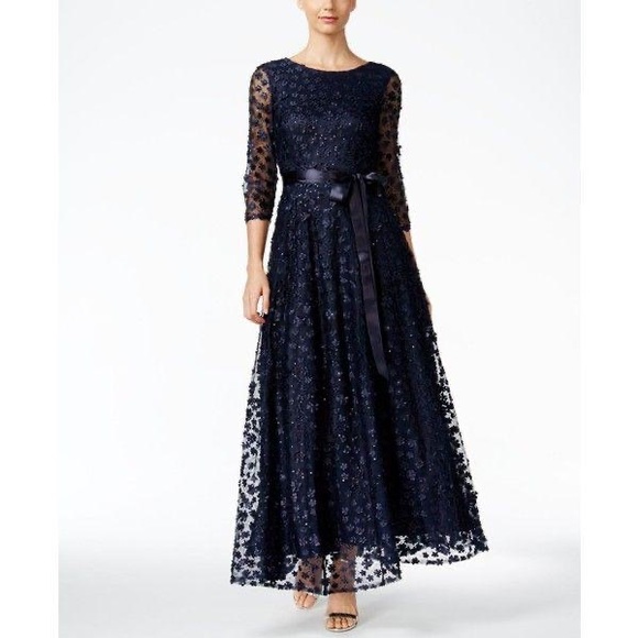 Tahari Dresses & Skirts - Tahari ASL Novelty Floret Navy Gown Size 2